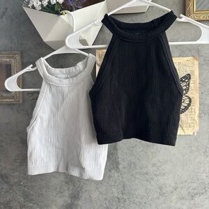 Aerie Ribbed Knit Tops - Black and White